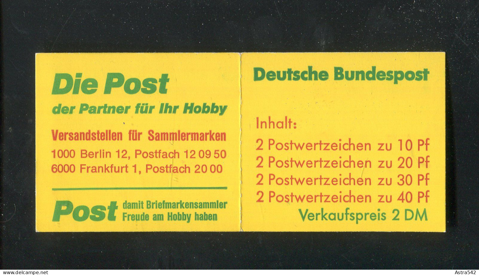 "BUNDESREPUBLIK DEUTSCHLAND" 1974, Markenheftchen Mi. MH 20b OZ ** (A2043) - 1971-2000