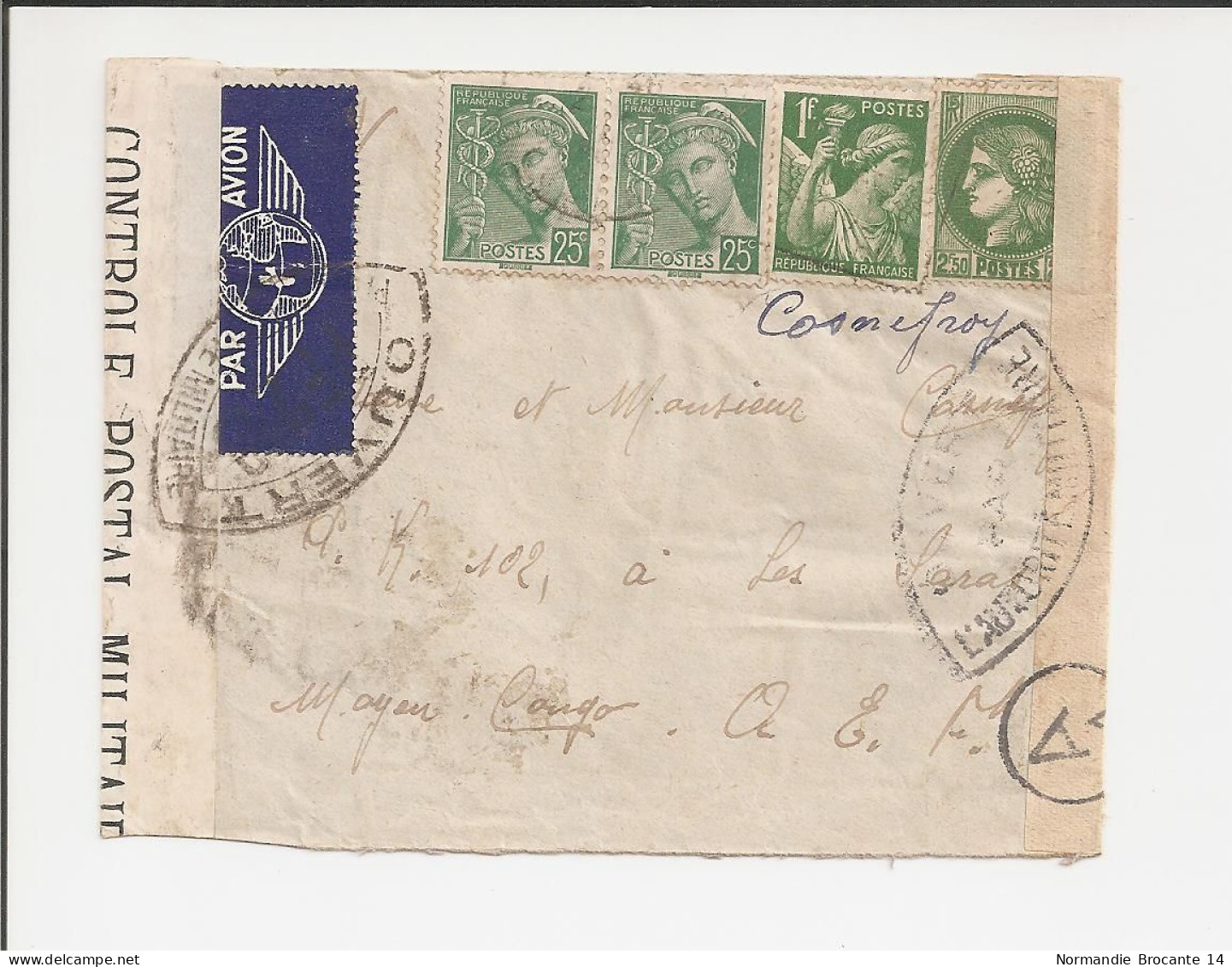 Lettre  AEF (Moyen Congo) Pour La France - Censure Militaire - Par Avion - Covers & Documents