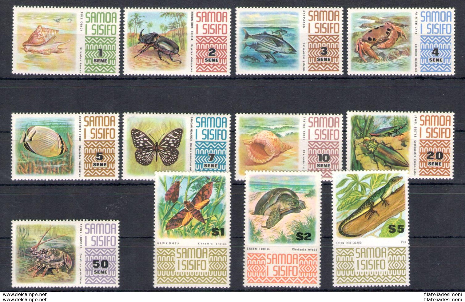 1972-75 Samoa Ifiso, Yvert 309/14+323+358 - Fauna - MNH** - Farfalle