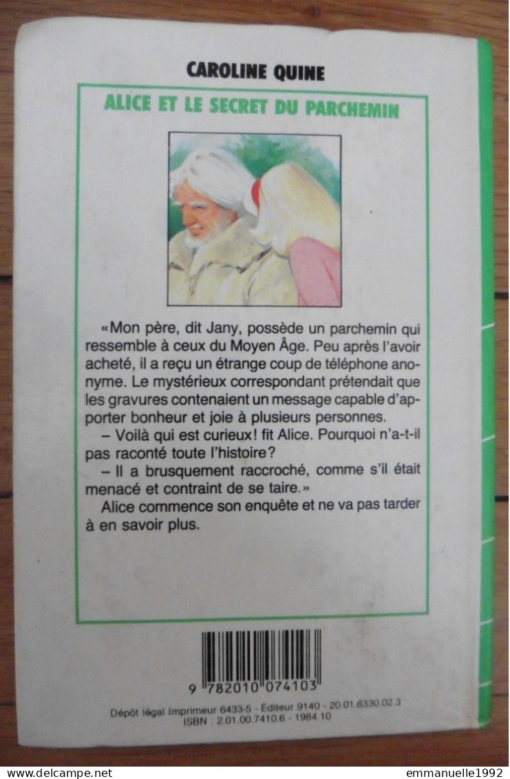 Livre Alice Et Le Secret Du Vieux Parchemin Par Caroline Quine 1984 Bibliothèque Verte - Bibliotheque Verte