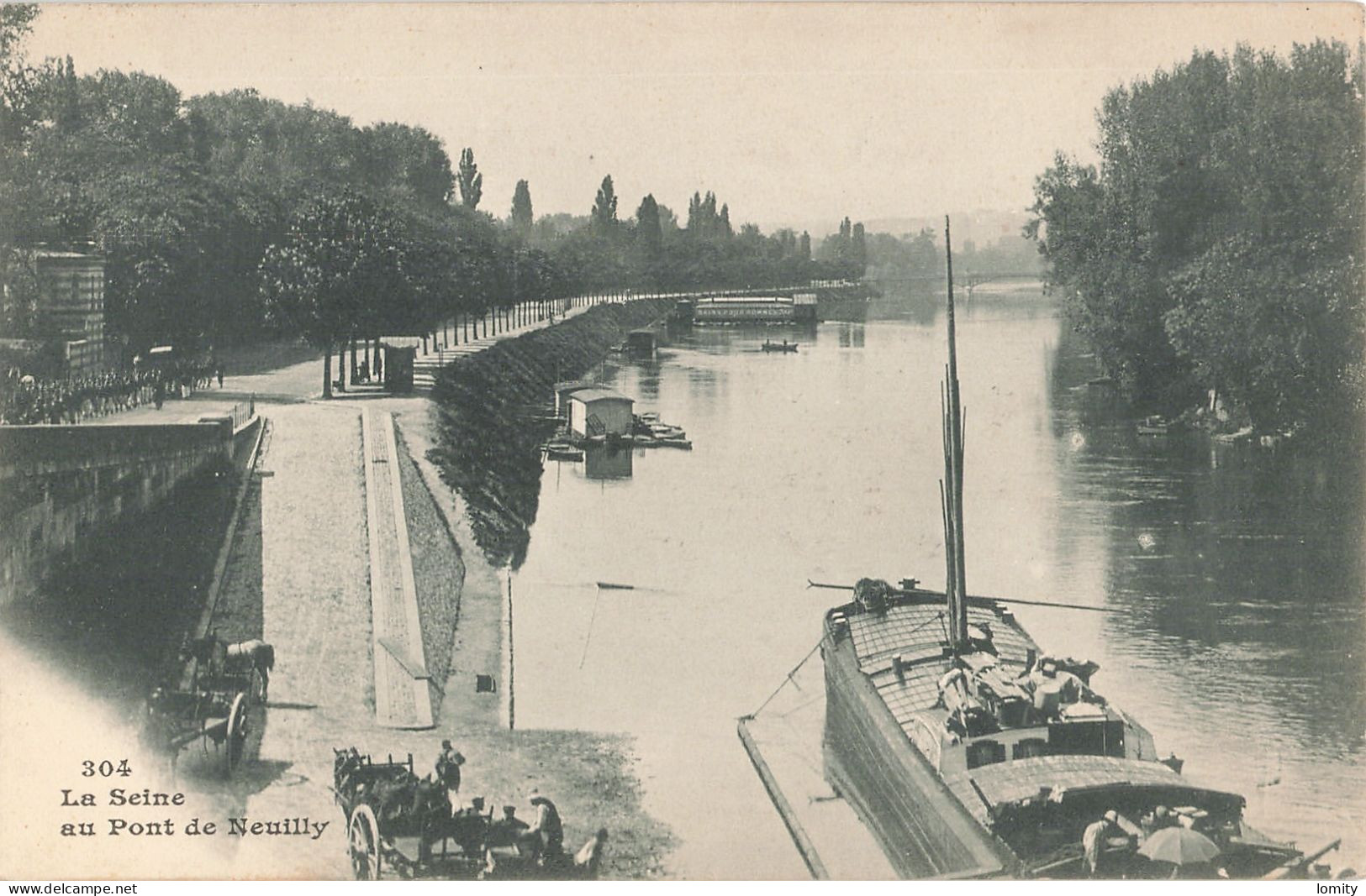 92 La Seine Au Pont De Neuilly CPA Bateau Péniche Attelage - Neuilly Sur Seine