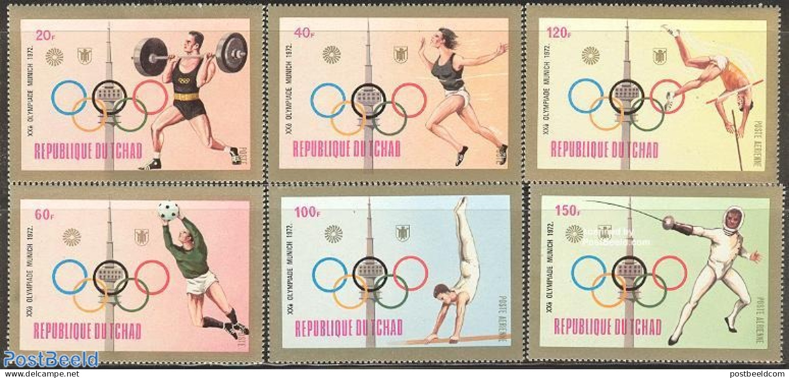 Chad 1972 Olympic Games Munich 6v, Mint NH, Sport - Athletics - Fencing - Olympic Games - Weightlifting - Other & Unclassified