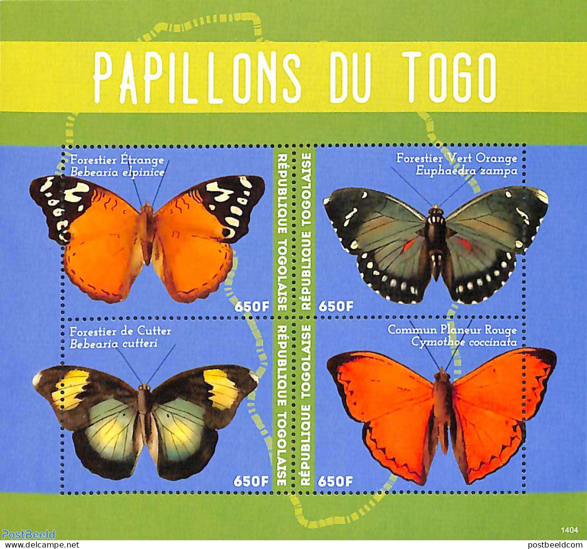 Togo 2014 Butterflies 4v M/s, Mint NH, Nature - Butterflies - Togo (1960-...)