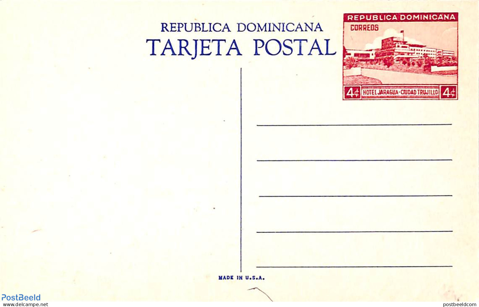 Dominican Republic 1949 Postcard 4c, Nation's Altar, Unused Postal Stationary - Other & Unclassified