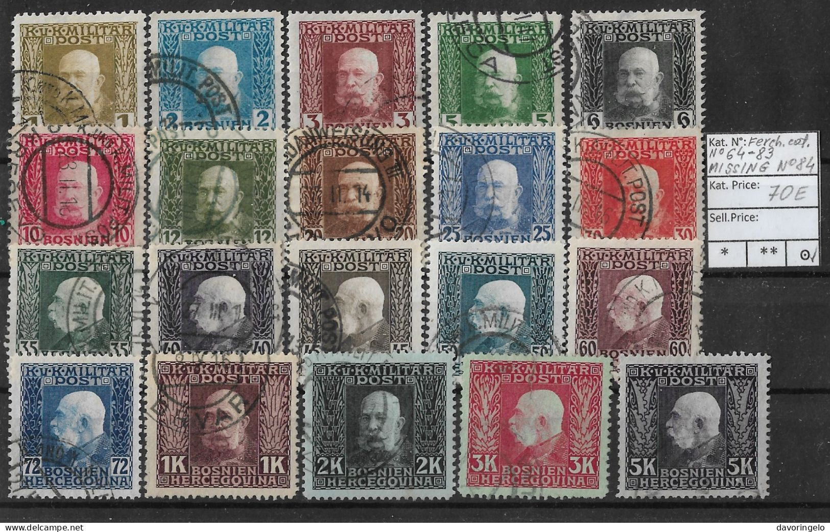 Bosnia-Herzegovina/Austria-Hungary, 1912 Year, No 64-83 (missing No 84), Cancelled - Bosnia And Herzegovina