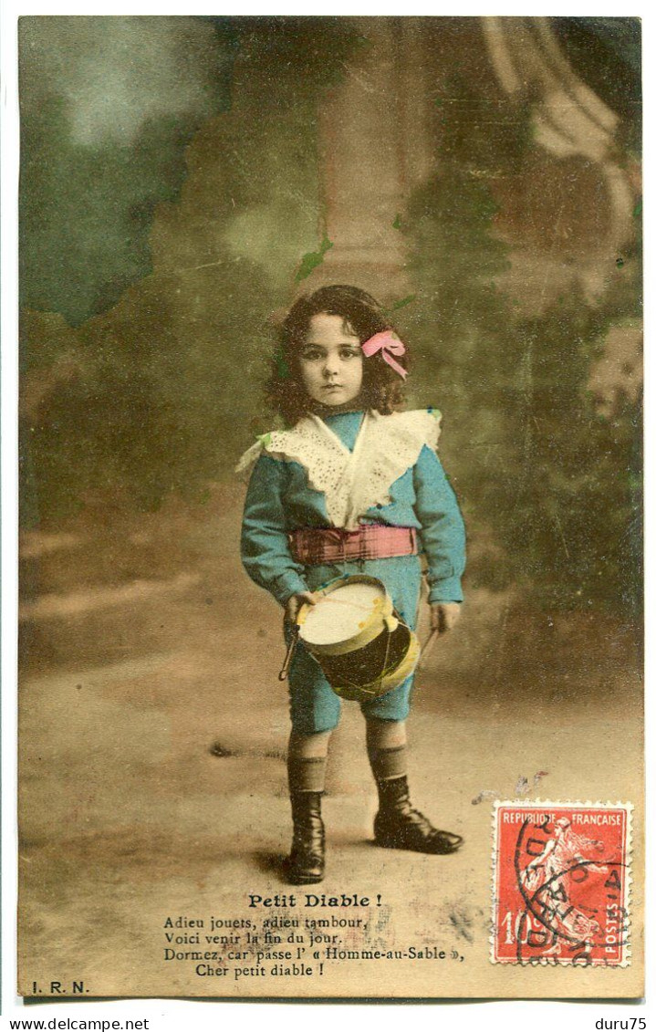 CPA Fantaisie Ecrite En 1910 * Jeune Enfant Au Tambour Petit Diable - Andere & Zonder Classificatie