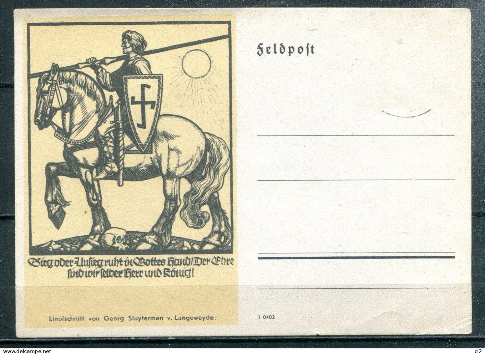 ALLEMAGNE - Lot De 3 Cartes "Feldpost" Illustrées Par Des Linogravures De Georg Sluyterman Von Langeweyde - Guerre 1939-45