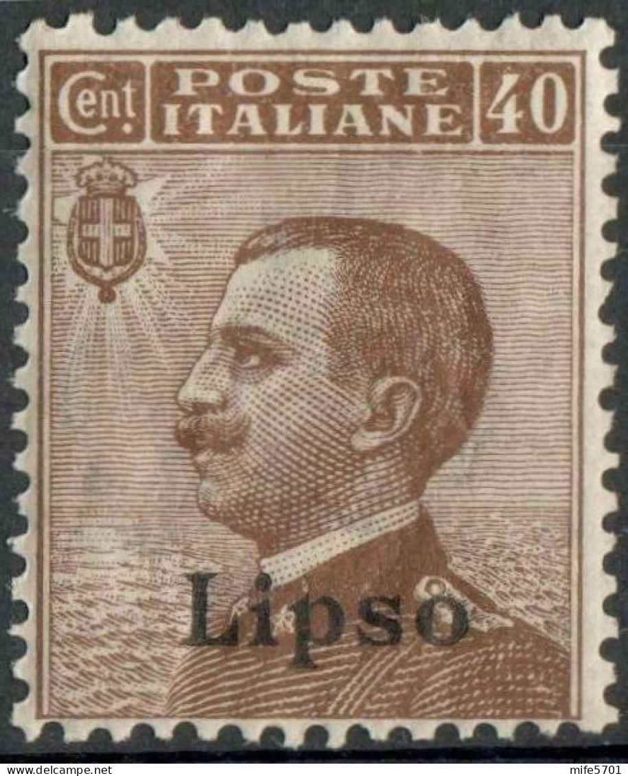 REGNO COLONIE EGEO LIPSO 1916 FRANCOBOLLO DA C. 40 SOPRASTAMPATO 'LIPSO' NUOVO MNH ** SASSONE 6 - Ägäis (Lipso)