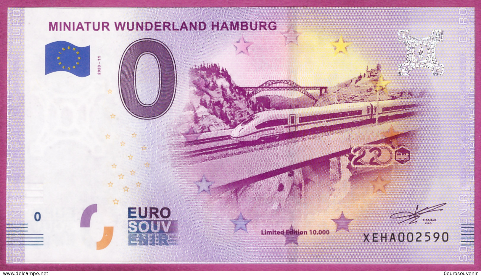 0-Euro XEHA 2020-11 MINIATUR WUNDERLAND HAMBURG - ICE ZUG BRÜCKE - Essais Privés / Non-officiels