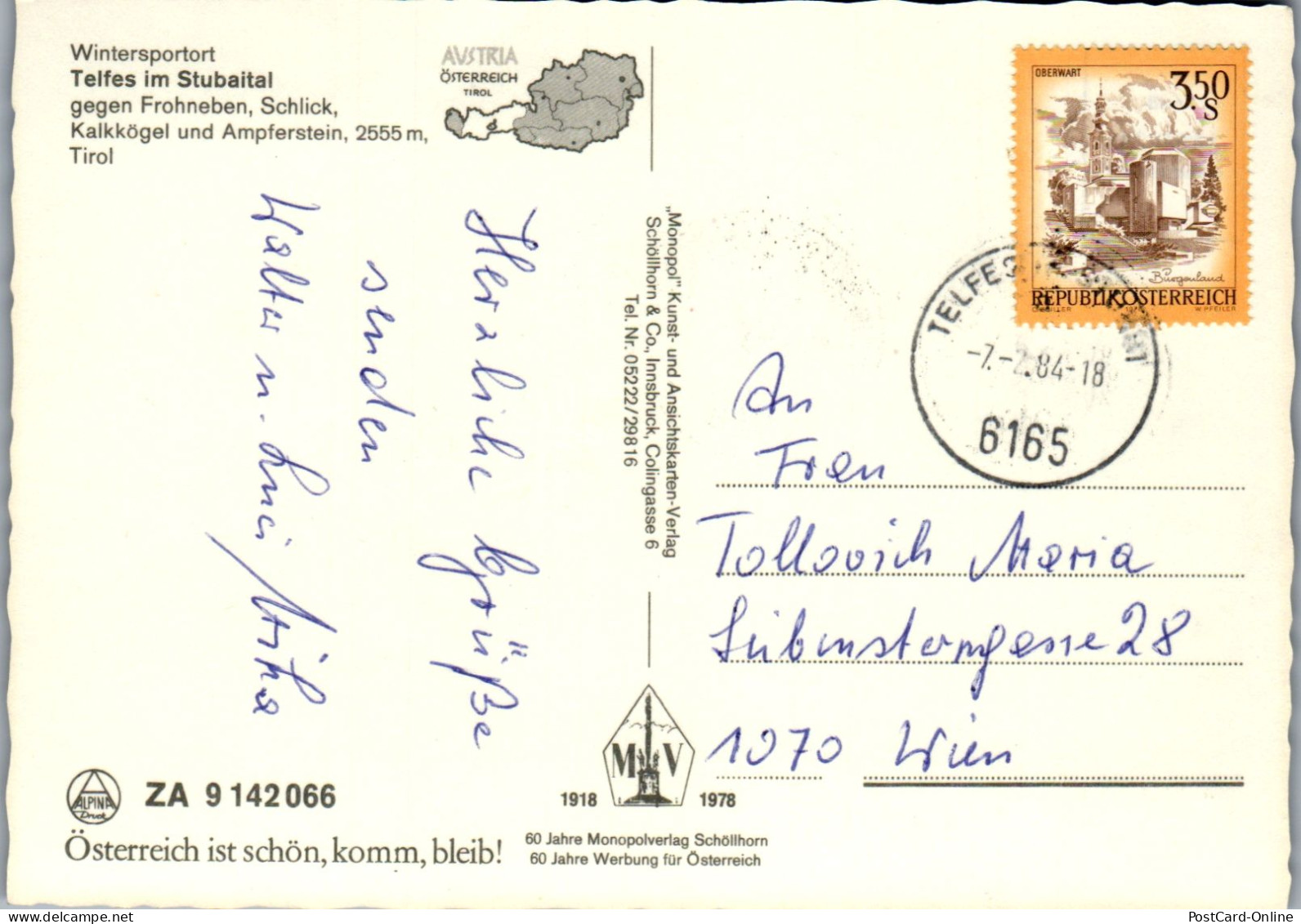 51469 - Tirol - Telfes , Stubaital Gegen Frohneben , Schlick , Kalkkögel , Ampferstein - Gelaufen 1984 - Neustift Im Stubaital