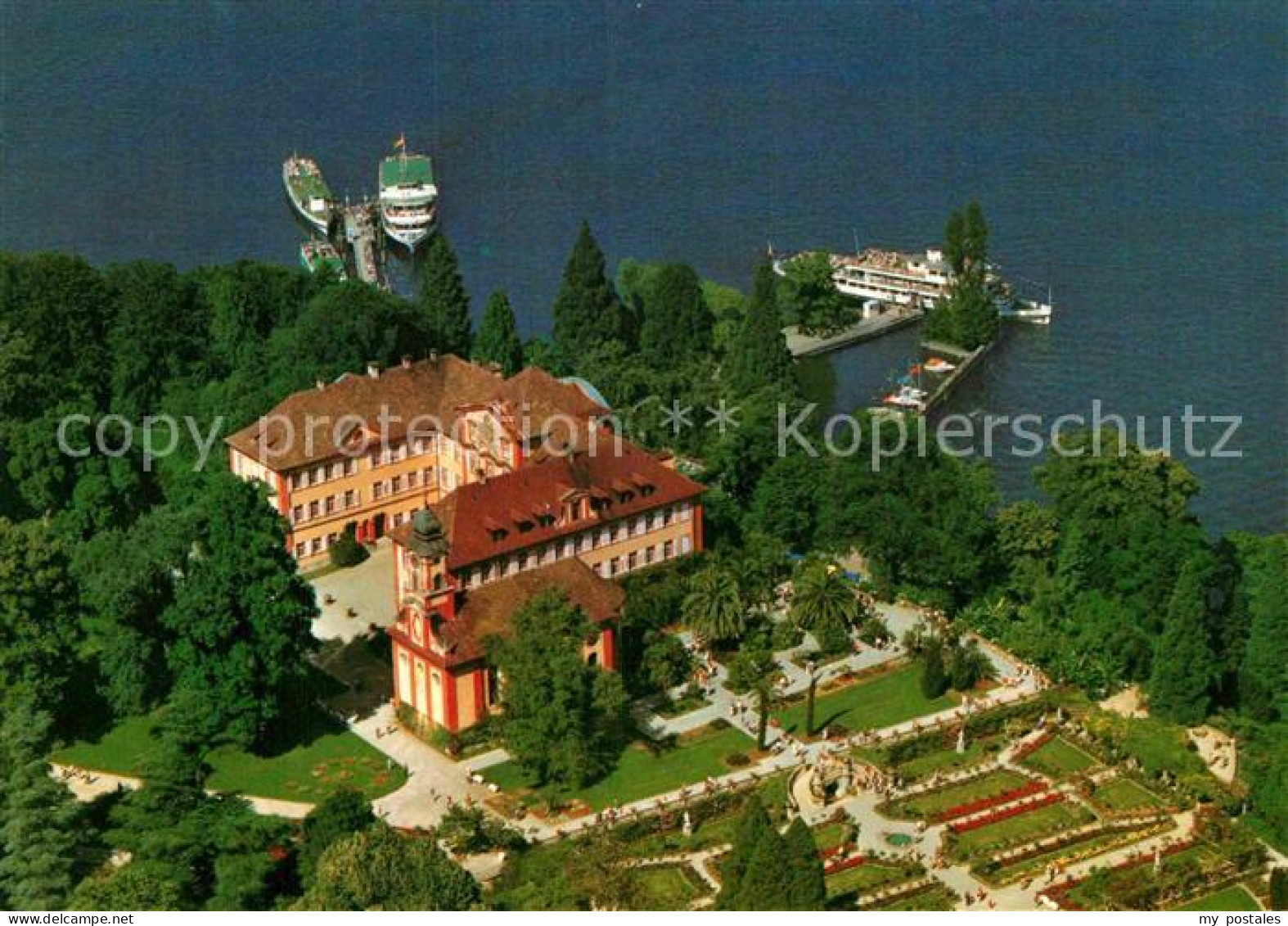 72890261 Mainau Fliegeraufnahme Schloss Kirche Rosengarten Insel Mainau - Konstanz