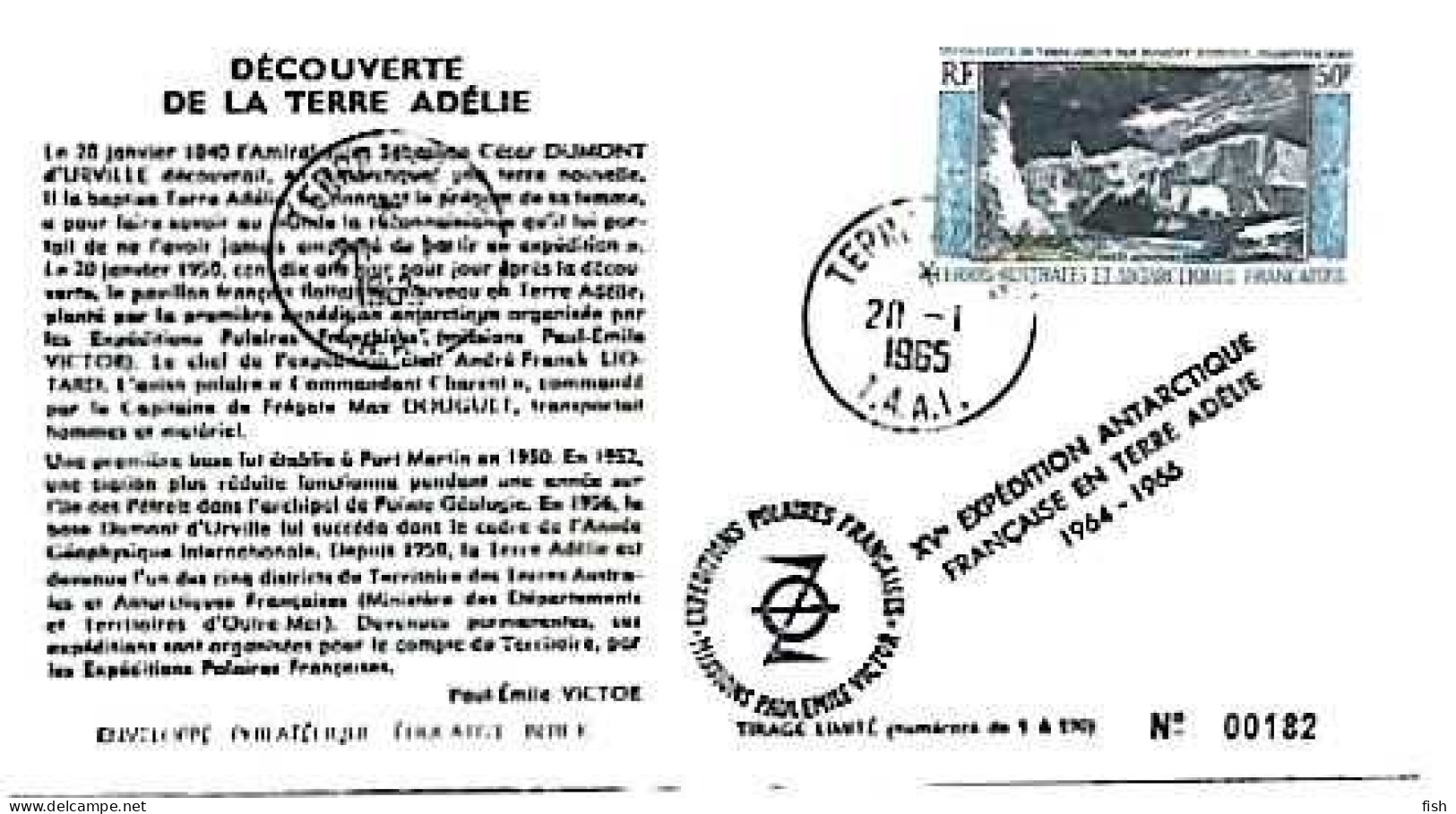 Fracea & FDC XV Expéditions Polaires Françaises Terre Adélie 1965 (68768) - 1960-1969