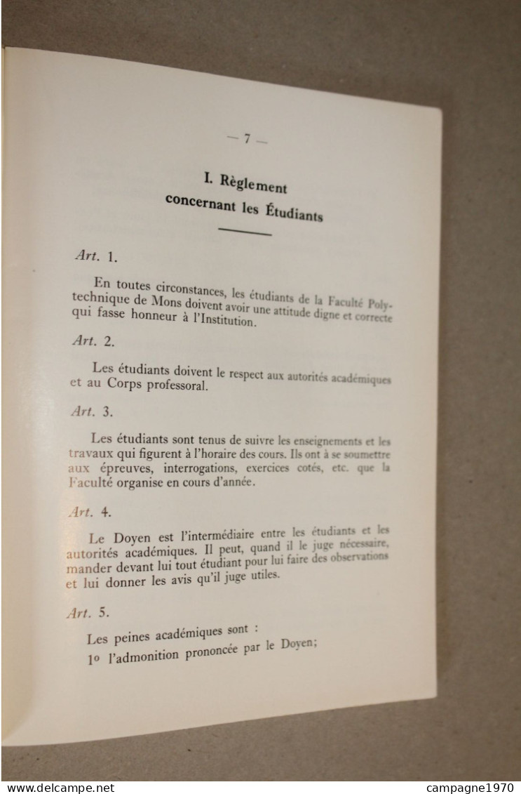 ANCIEN LIVRET - FACULTE POLYTECHNIQUE MONS - RECUEIL DES REGLEMENTS CONCERNANT LES ETUDES - 1961 - Documents Historiques