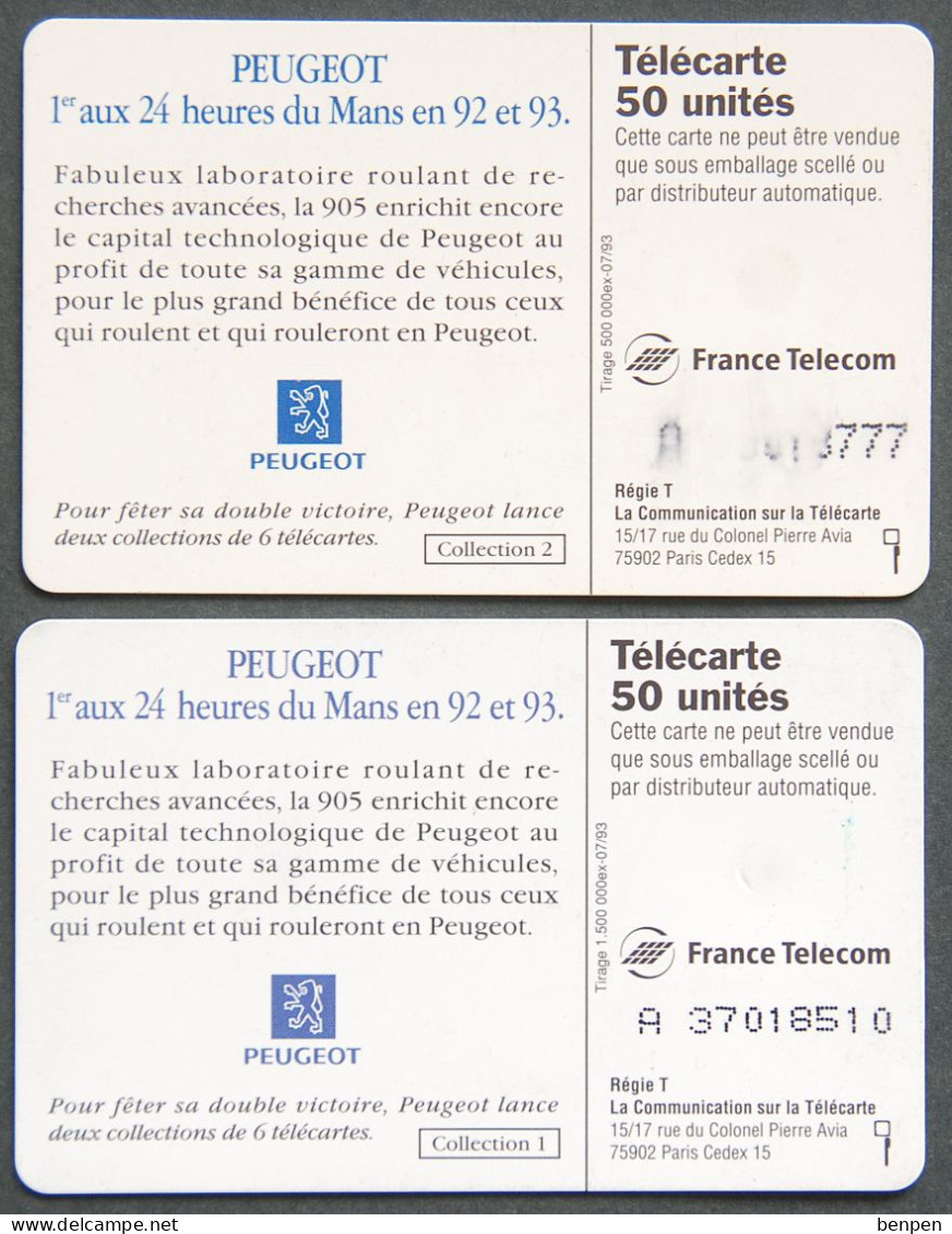 Télécartes PEUGEOT 24 Heures Du Mans 93 1993 Automobile Lion Voiture Course Endurance 50U France Telecom ESSO Vitesse - Unclassified