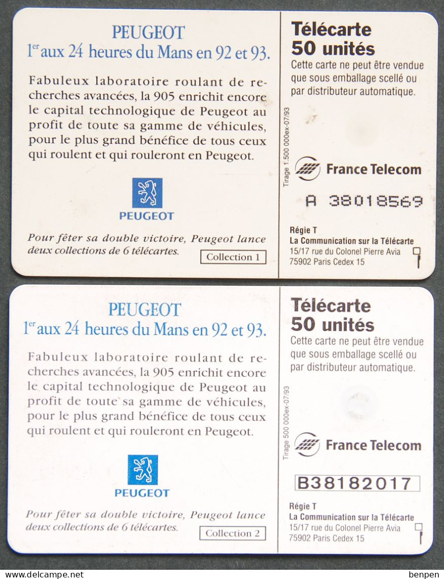 Télécartes PEUGEOT 24 Heures Du Mans 93 1993 Automobile Lion Voiture Course Endurance 50U France Telecom ESSO - Non Classés
