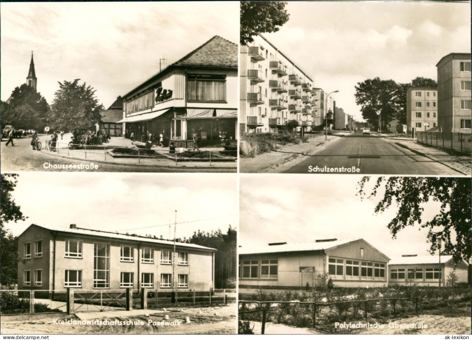 Ansichtskarte Löcknitz Schulzenstraße, Schule, Chauseeestraße 1970 - Loecknitz