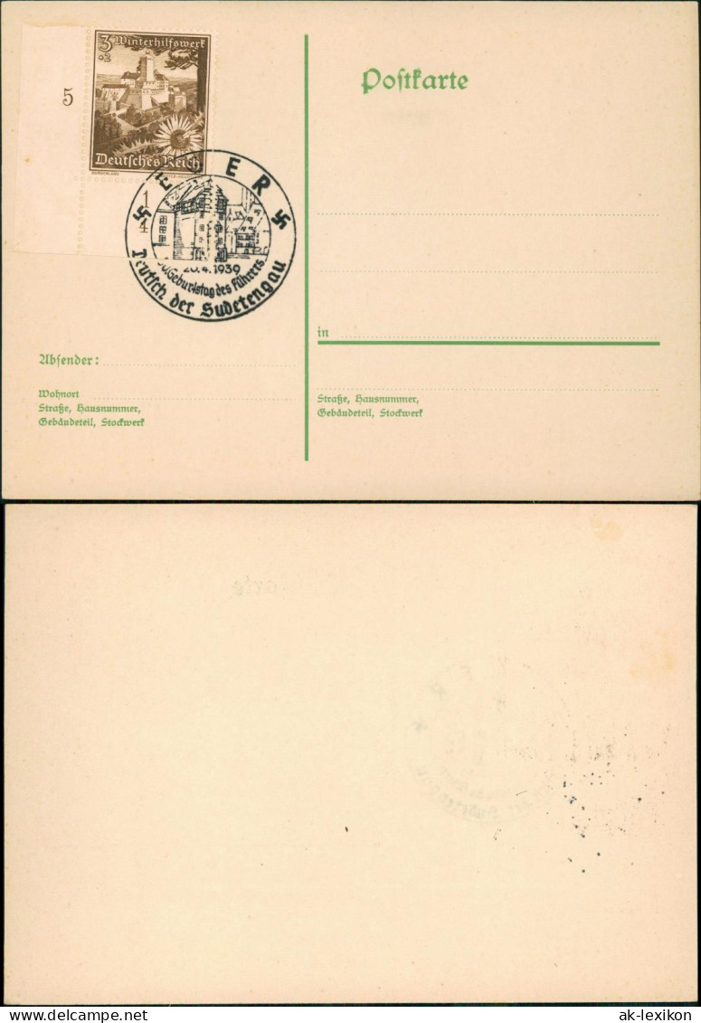 Ansichtskarte  Drucksache 1939  Gel. WHW Randstück Sonderstempel Eger - Unclassified