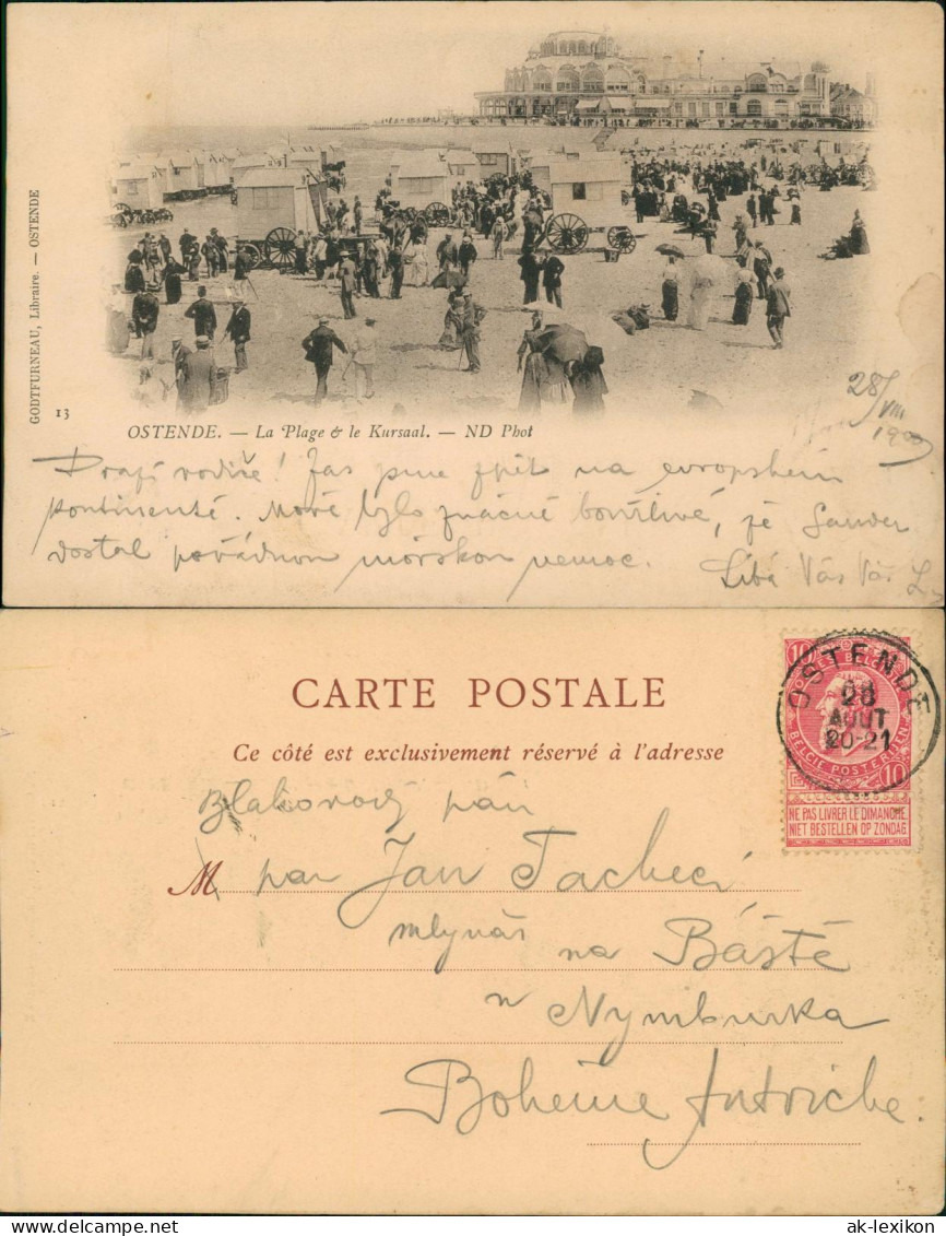 Postkaart Ostende Oostende La Plage & Le Kursaal. 1908 - Andere & Zonder Classificatie