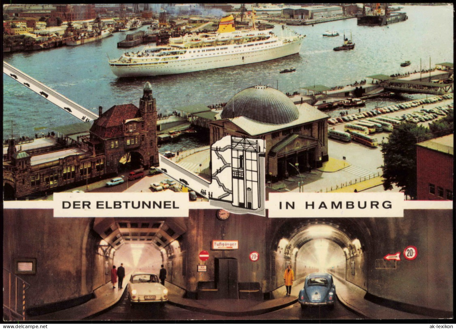 Hamburg Elbtunnel Hafen Schiff Dampfer Aus Der Vogelschau-Perspektive 1971 - Other & Unclassified