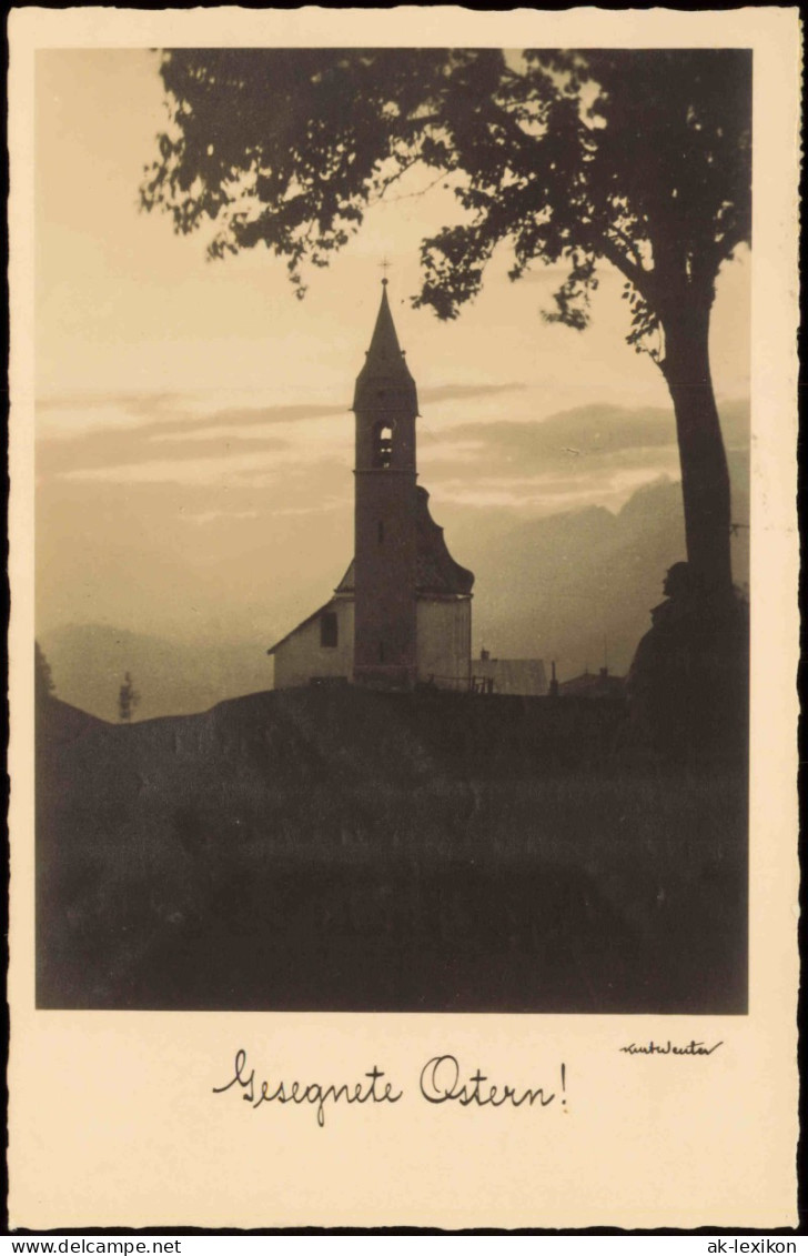 Ansichtskarte  Glückwunsch Ostern Easter Stimmungsbild Mit Kirche 1950 - Easter