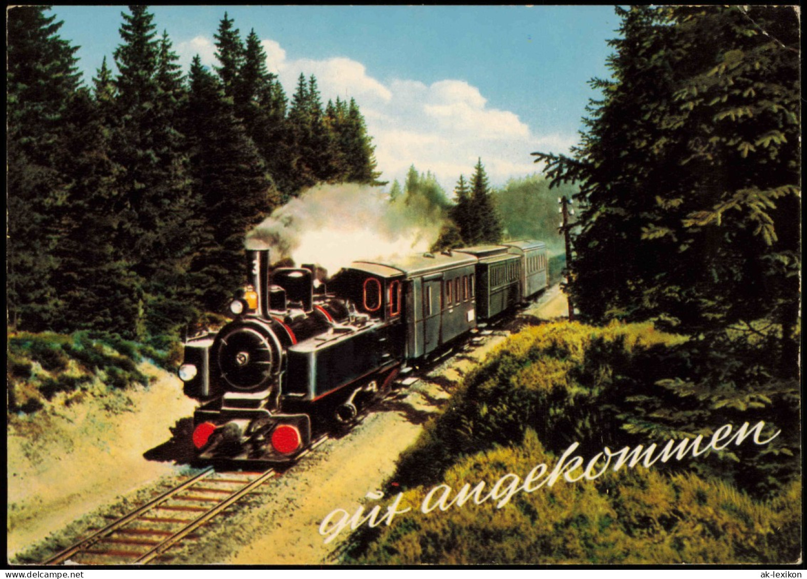 Ansichtskarte  Dampflokomotive Eisenbahn Zug; "Gut Angekommen" 1975 - Eisenbahnen