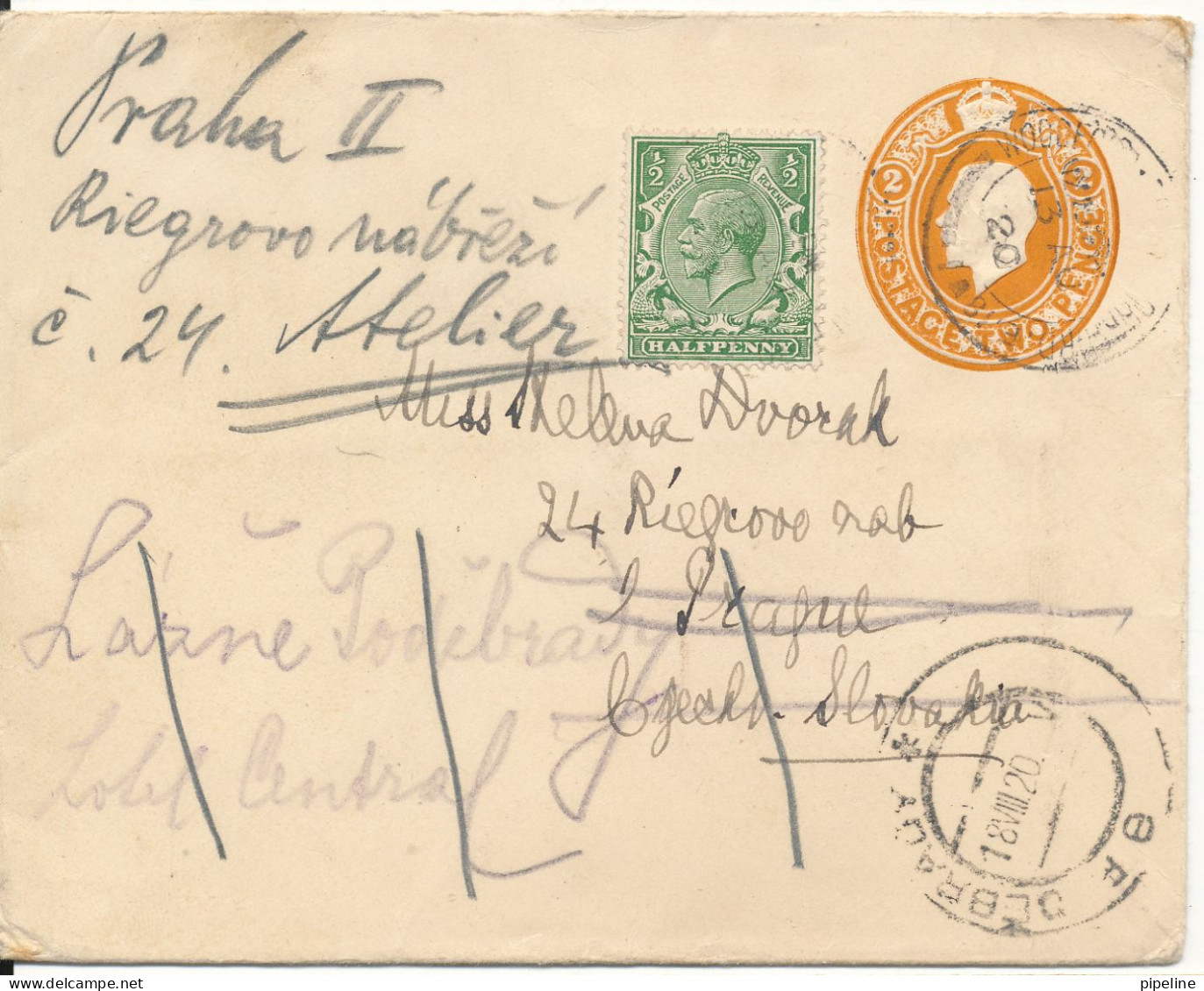 Great Britain Uprated Postal Stationery 13-8-1920 - Stamped Stationery, Airletters & Aerogrammes