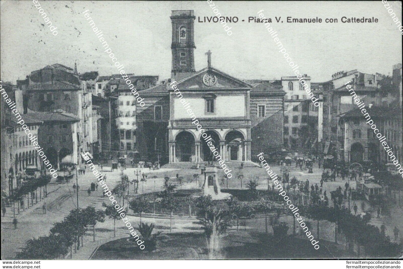 Bf14 Cartolina Livorno Citta' Piazza V.emanuele Con Cattedrale 1919 - Livorno