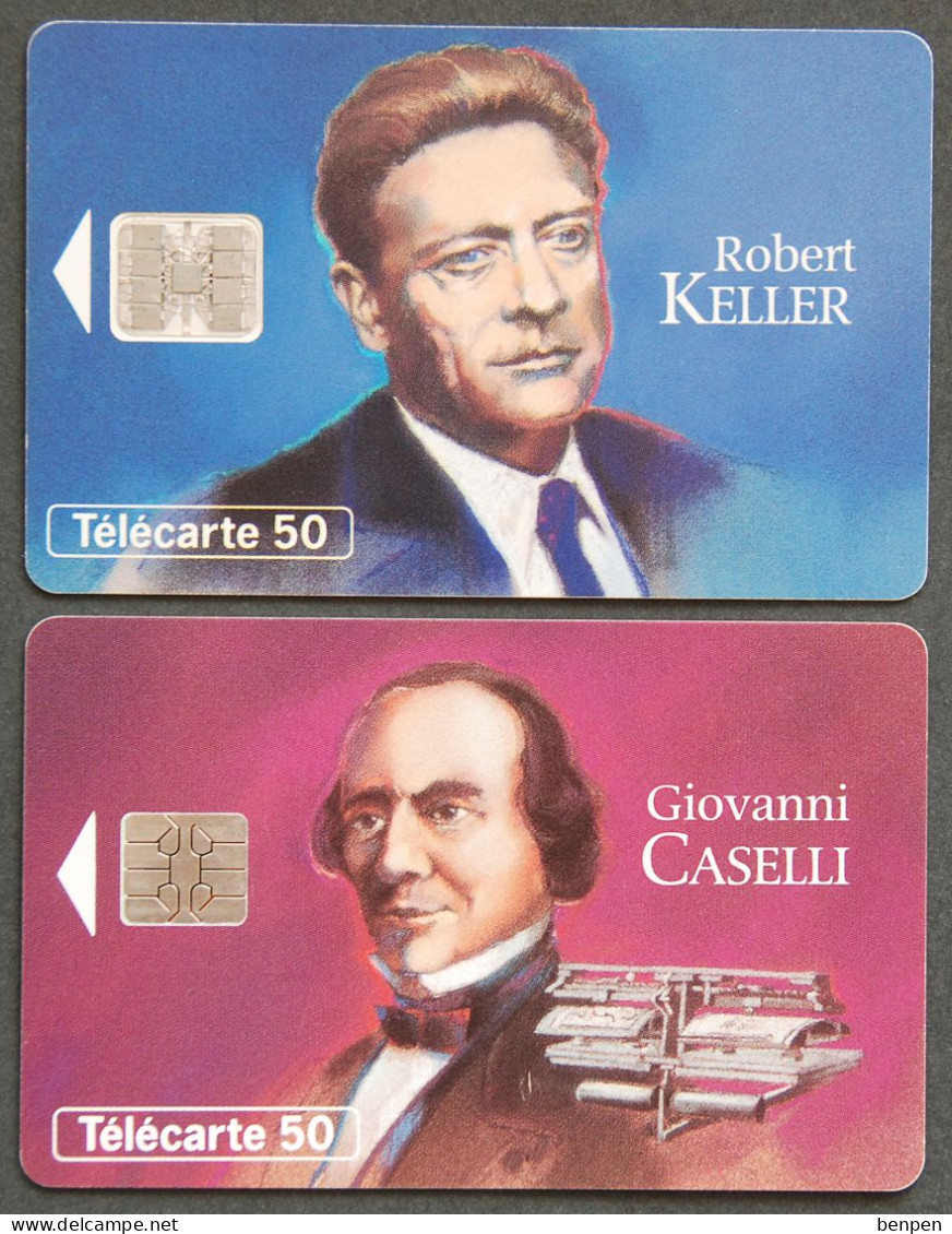 Télécartes Robert KELLER Giovanni CASELLI 1993 Figures Télécommunications Pantélégraphe Télécopie 50U France Telecom - Non Classés