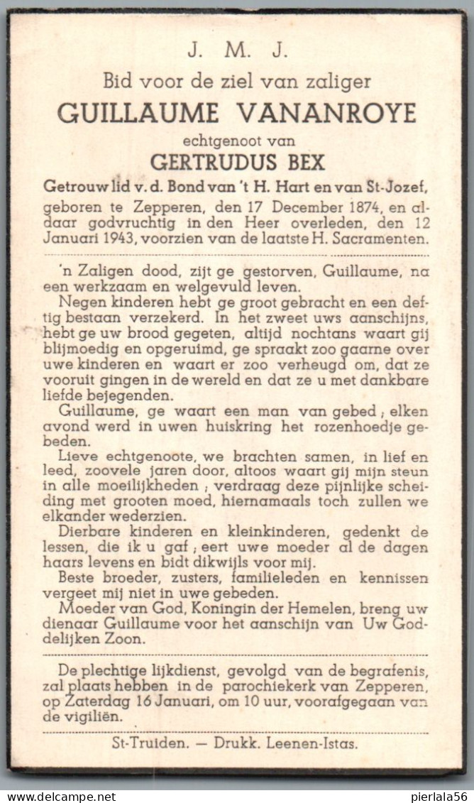 Bidprentje Zepperen - Vananroye Guillaume (1874-1943) - Andachtsbilder