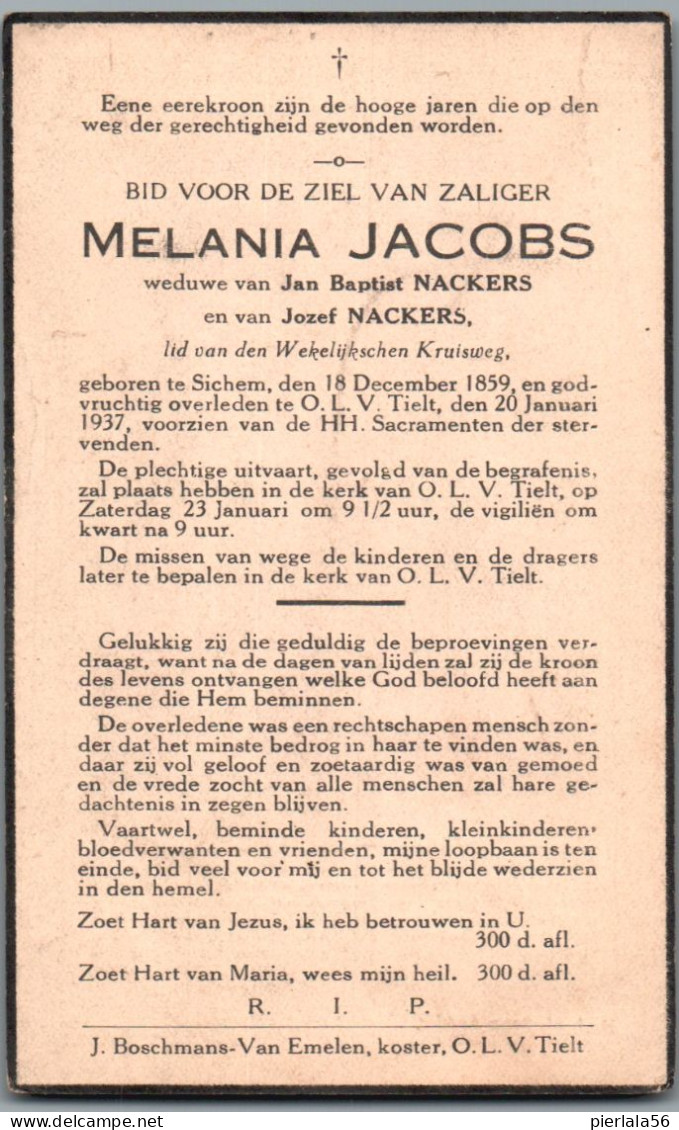 Bidprentje Zichem - Jacobs Melania (1859-1937) - Devotion Images