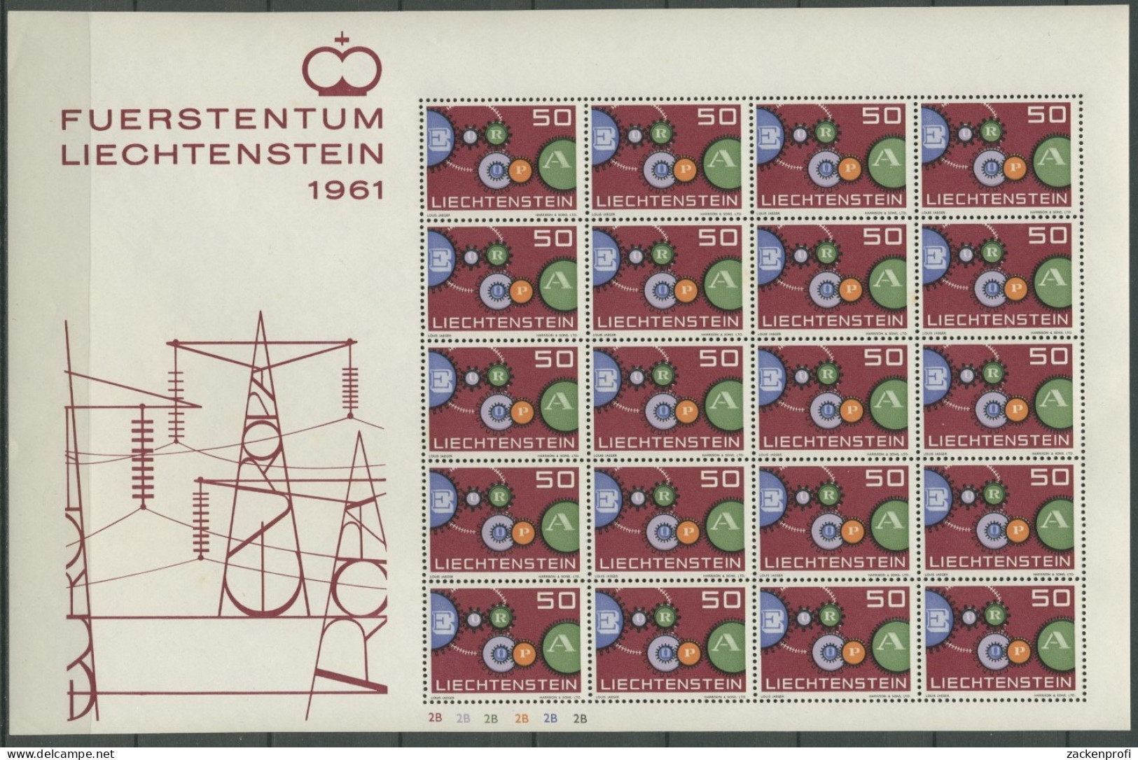 Liechtenstein 1961 Europa CEPT Zahnräder Bogen 414 II Postfrisch (SG13788) - Unused Stamps