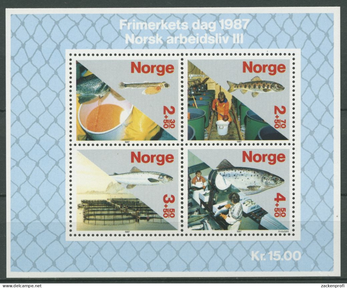 Norwegen 1987 Tag Der Briefmarke Fischzucht Lachs Block 8 Postfrisch (C25938) - Blocs-feuillets