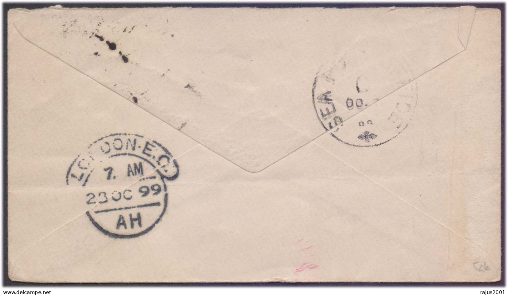 PAQUEBOT SHIP MAIL From LAHORE INDIA NOW IN PAKISTAN To LONDON ENGLAND, Sea Post Office 1899 India Postal History Cover - Briefe