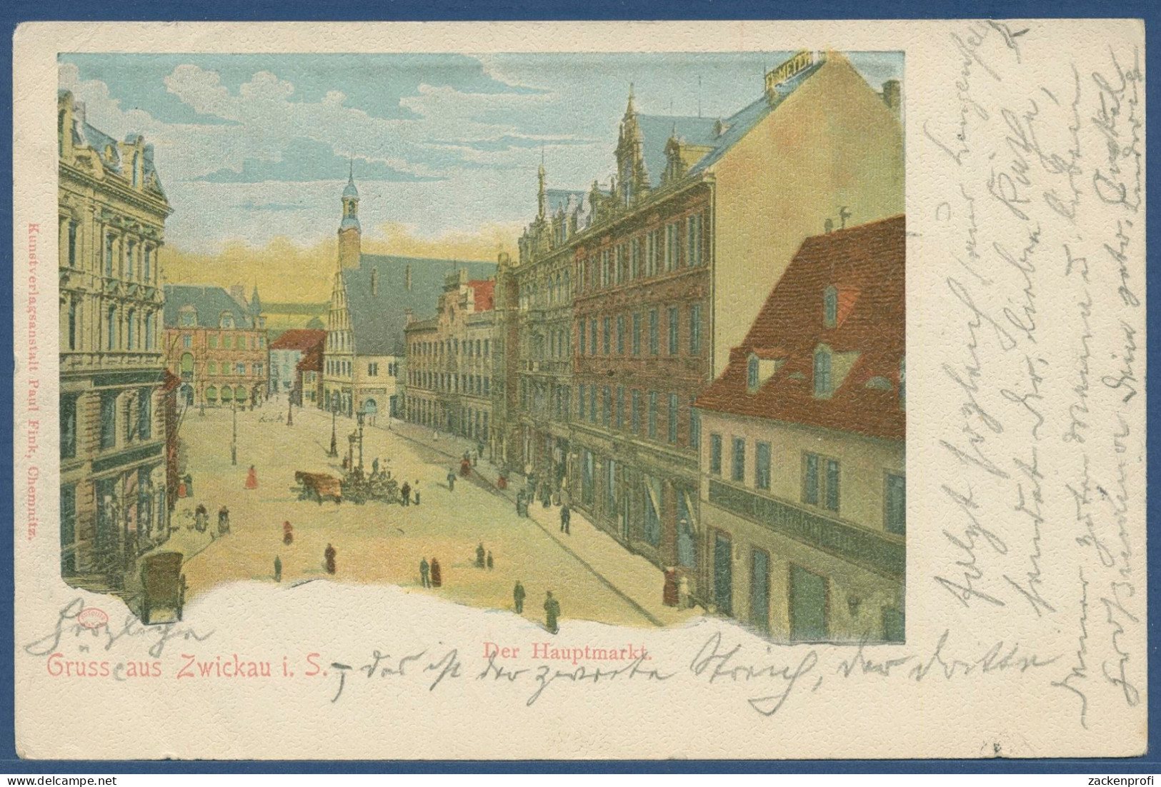 Gruß Aus Zwickau Der Hauptmarkt, Gelaufen 1900 Mit Bahnpost (AK3902) - Zwickau