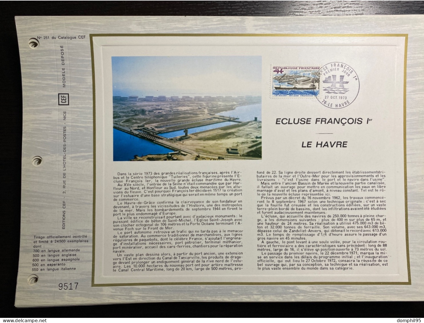 France 1973 - 12 documents Philatéliques CEF 1er jour