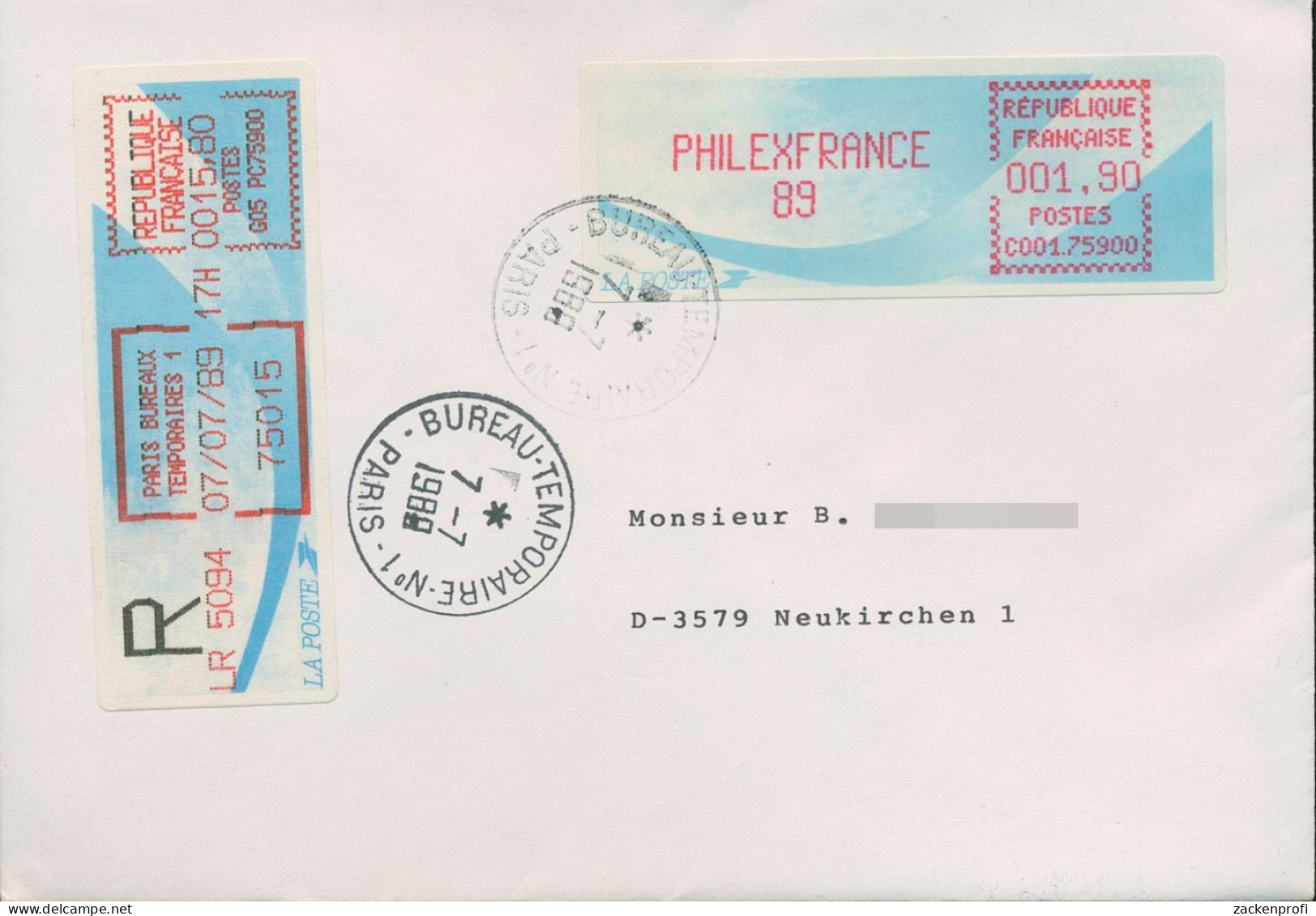 Frankreich ATM 1989 PHILEXFRANCE '89 Ersttagsbrief ATM 10 FDC (X80580) - 1985 « Carrier » Papier