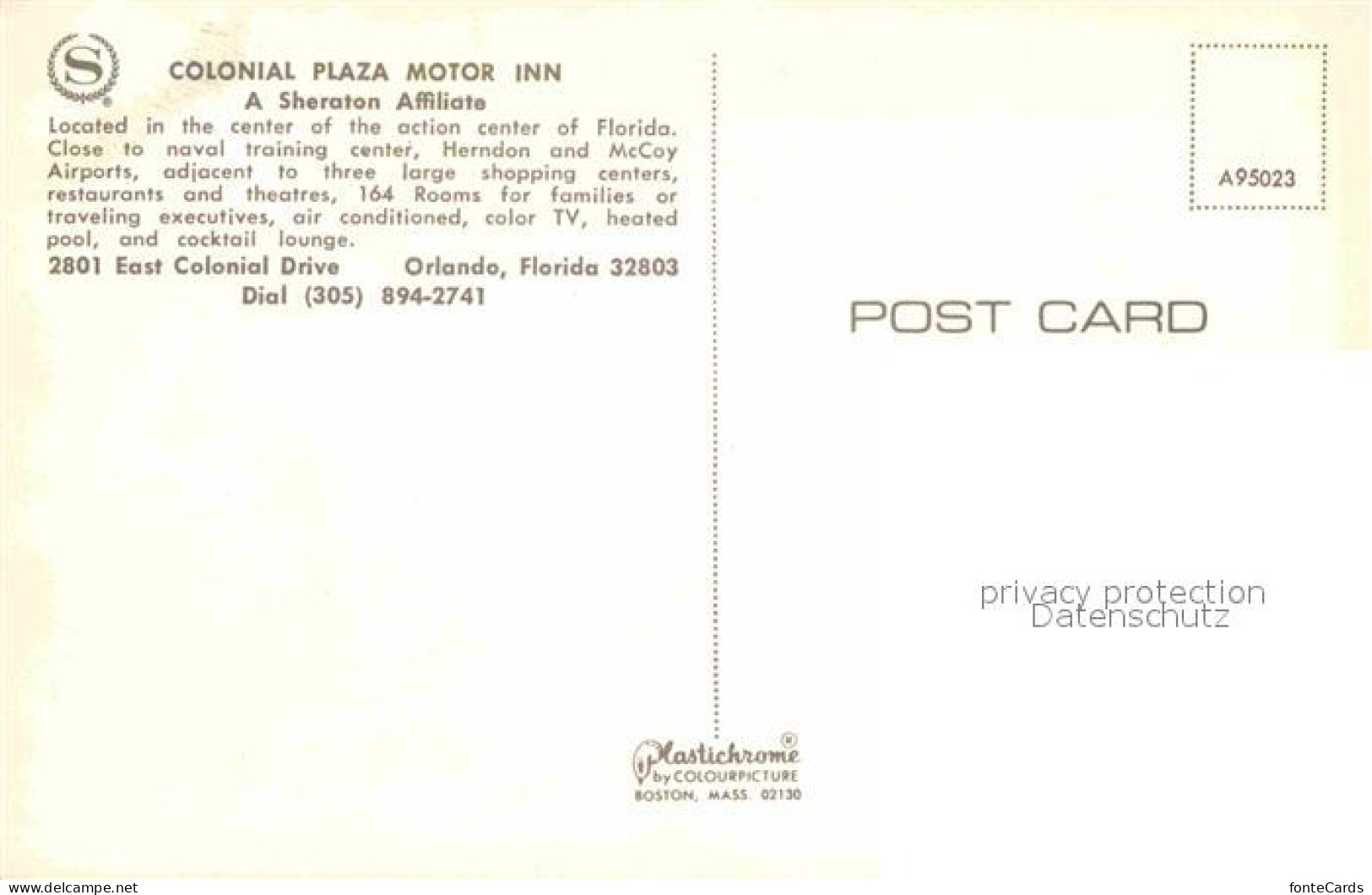 72762762 Orlando_Florida Colonial Plaza Motor Inn Sheraton Hotel Map Landkarte - Autres & Non Classés