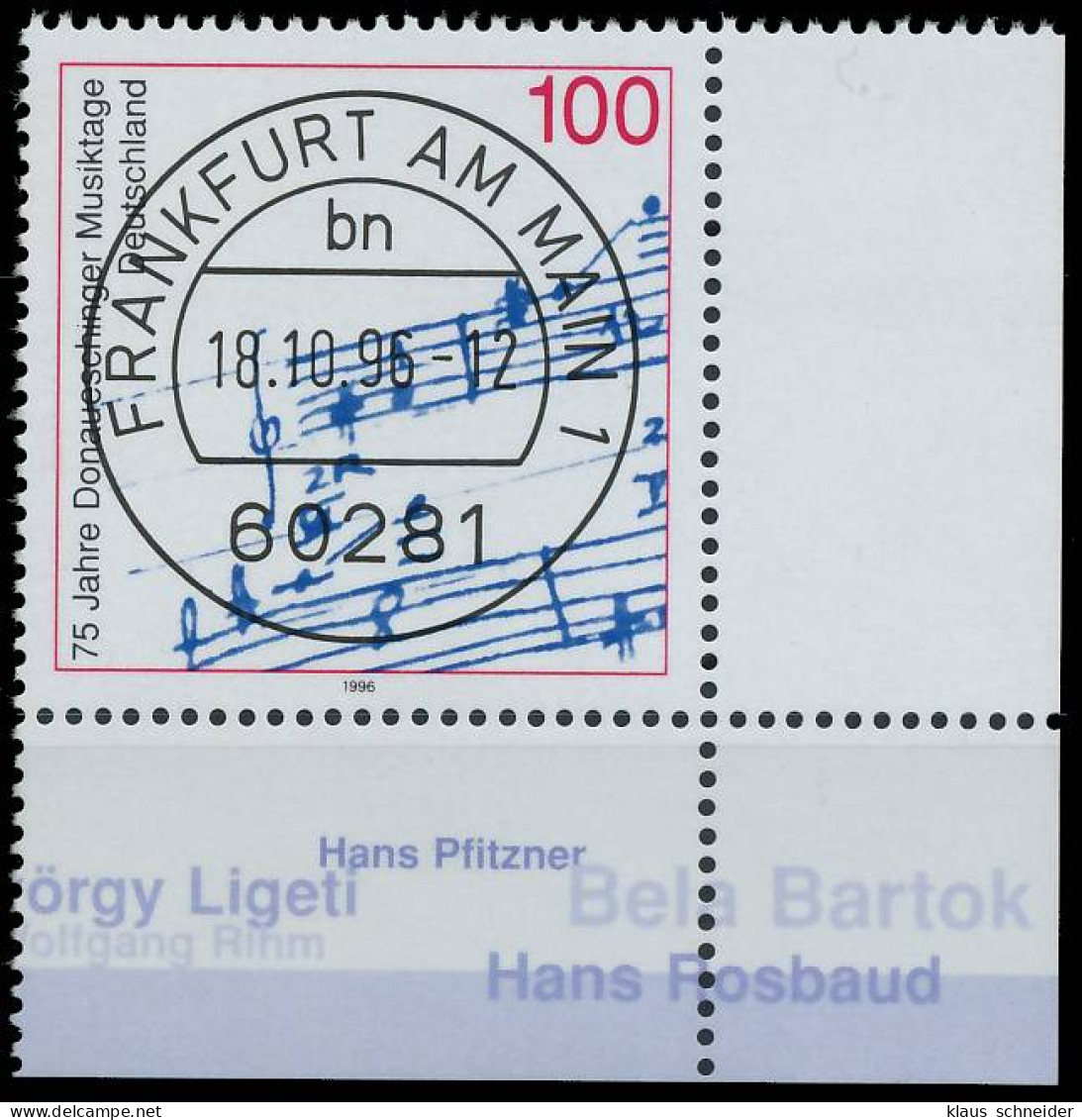 BRD BUND 1996 Nr 1890 Zentrisch Gestempelt ECKE-URE X565F56 - Gebraucht