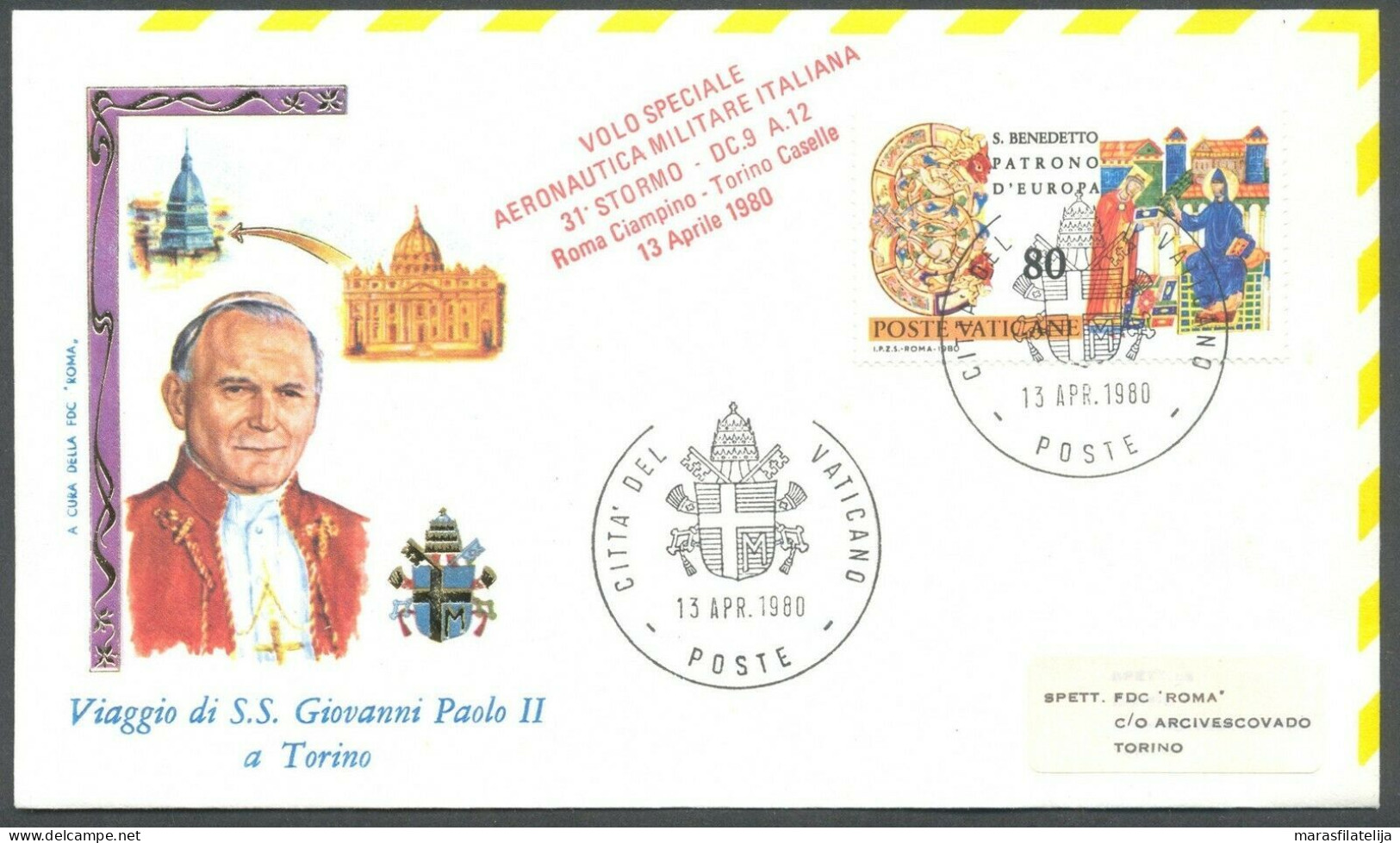 Vatican 1980, Pope Paul John II Visit Turin, Special Cover - Autres & Non Classés