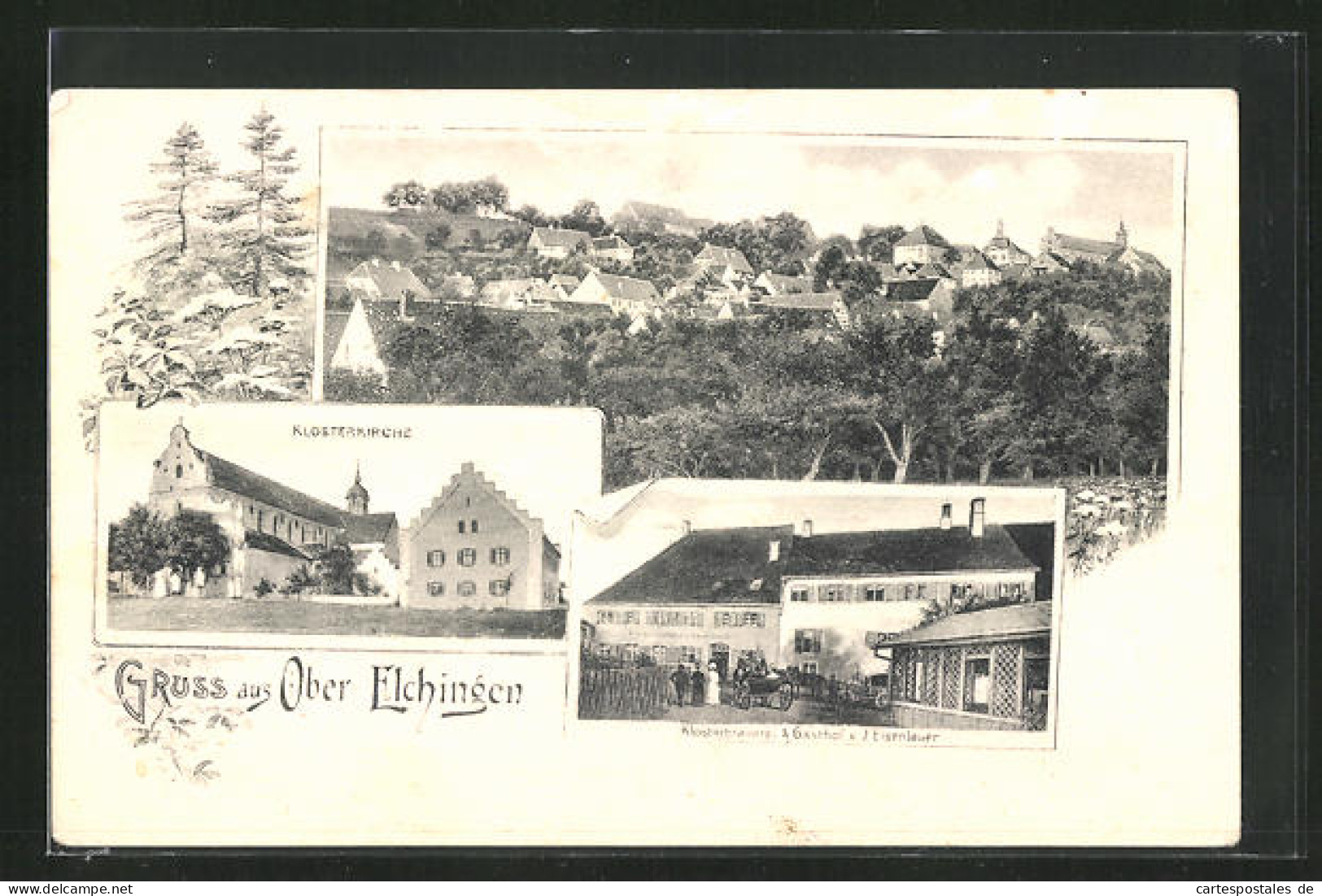 AK Ober-Elchingen, Gasthof-Klosterbrauerei V. J. Eisenlauer, Klosterkirche, Ortsansicht  - Autres & Non Classés