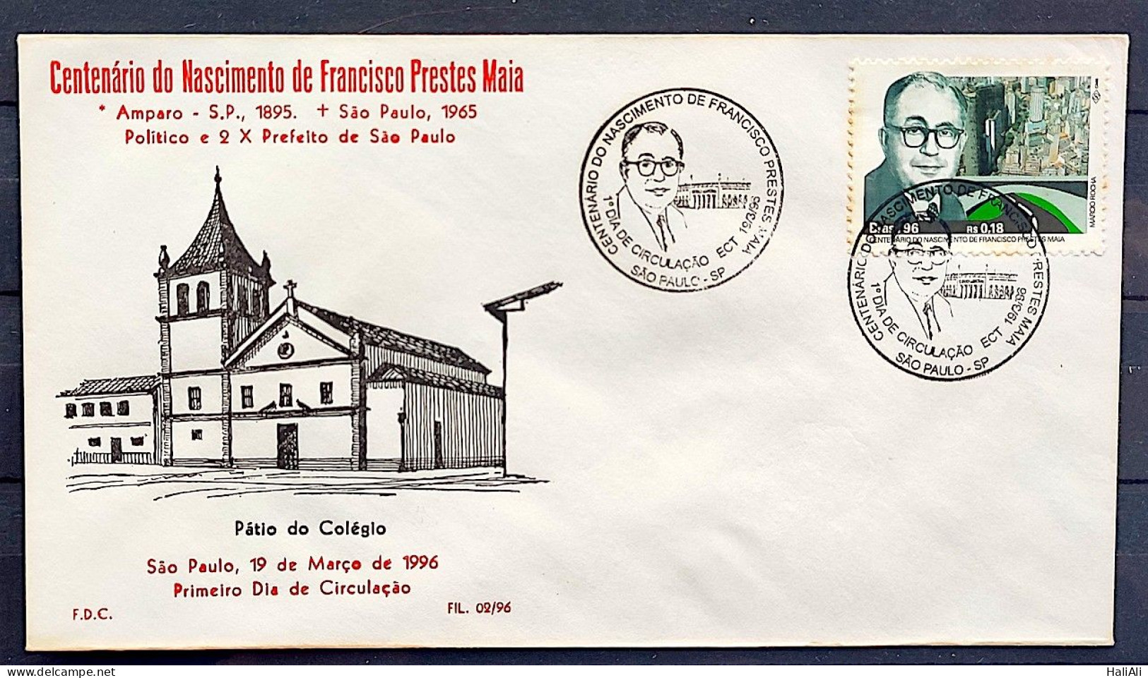 Brazil Envelope PVT 668 1 96 Francisco Prestes Maia CBC SP - FDC