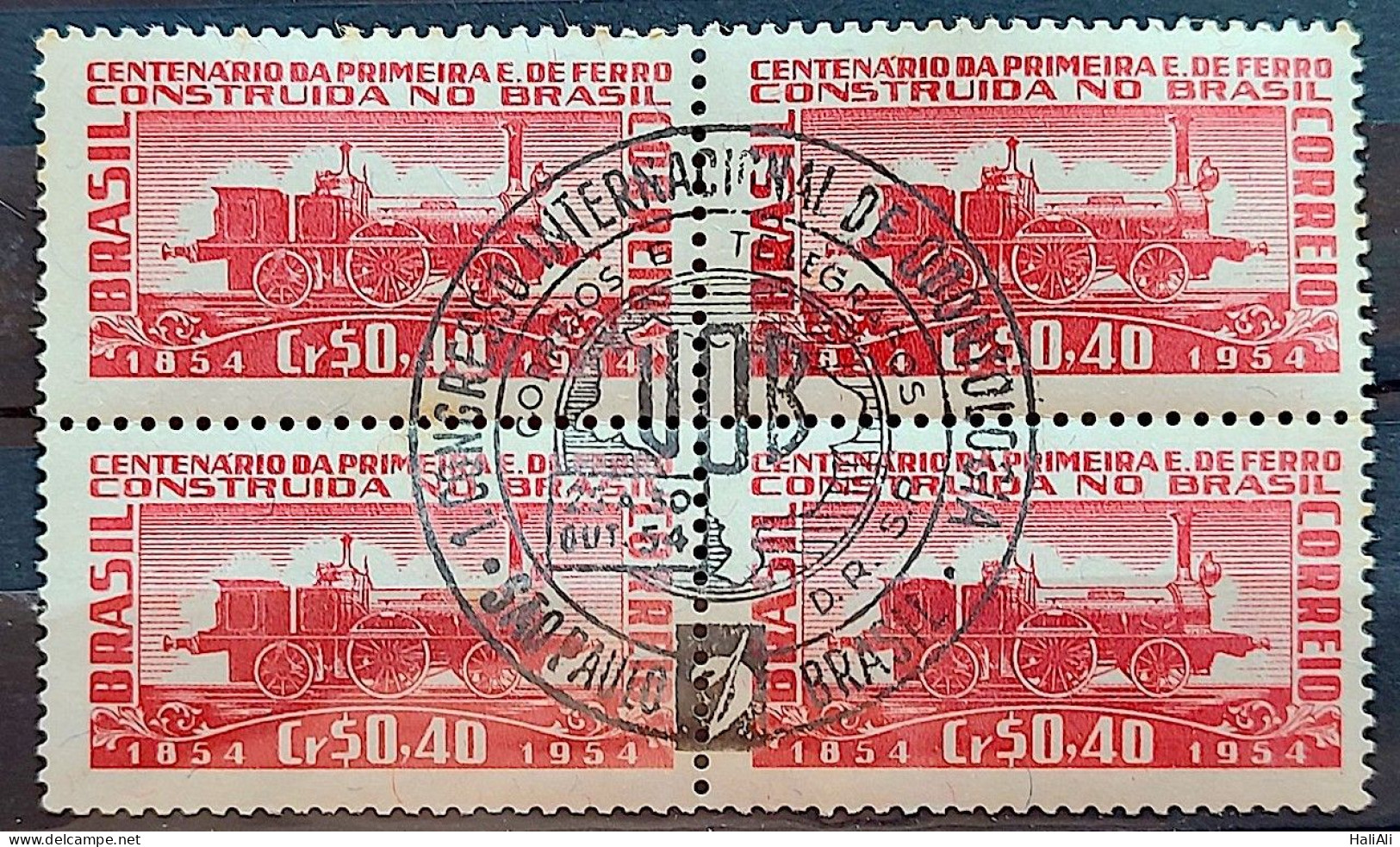 C 337 Brazil Stamp First Railway In Brazil Locomotive Train 1954 Block Of 4 CBC SP 1 - Unused Stamps