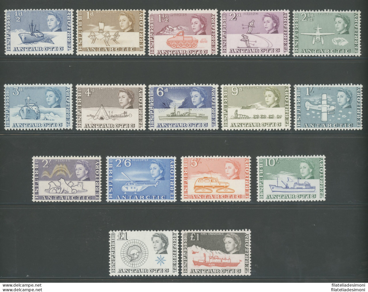 1963-69 British Antarctic Territory - Elisabetta II - Stanley Gibbons N. 1-15a - 16 Valori - MNH** - Autres & Non Classés