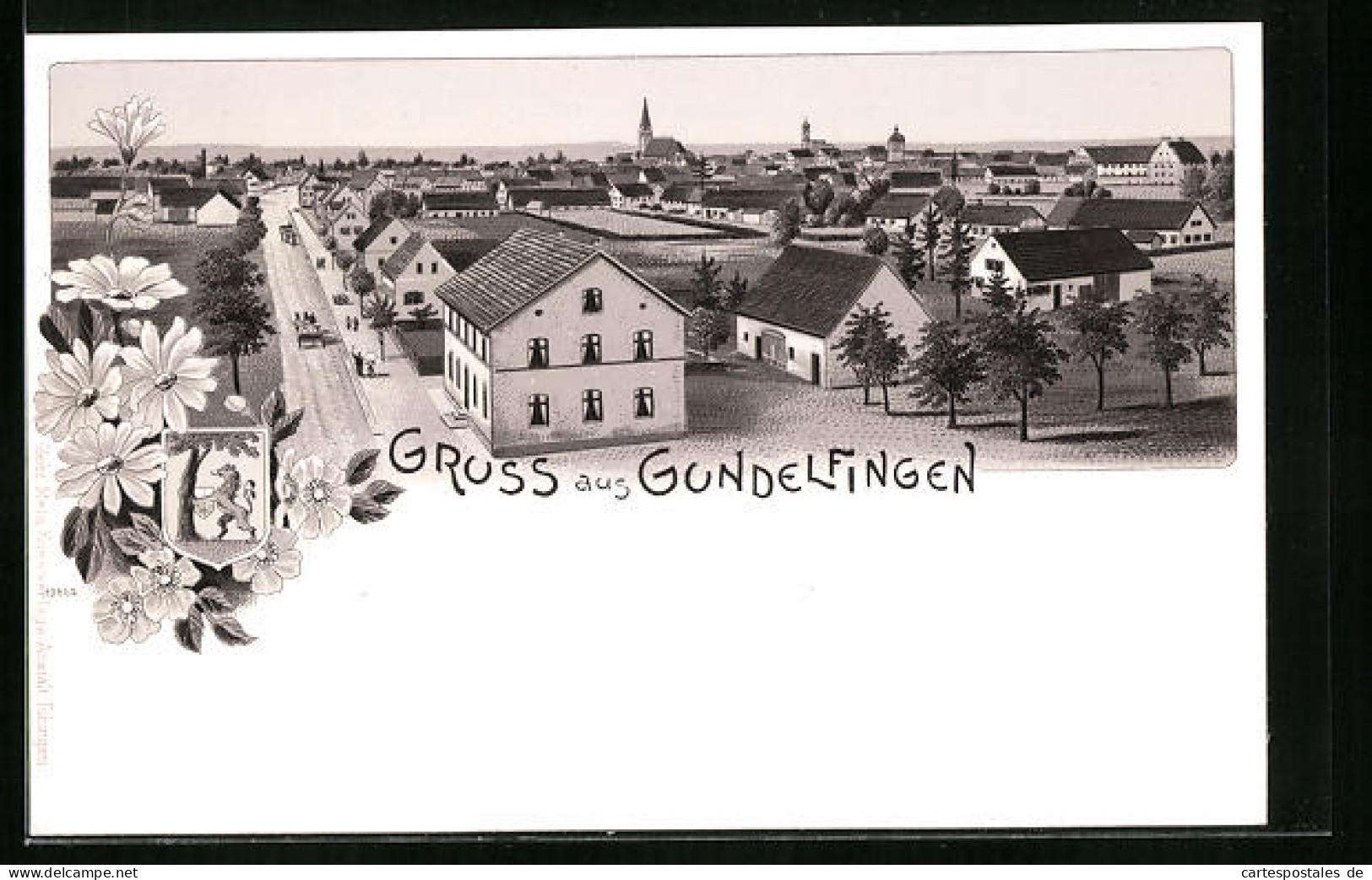 Lithographie Gundelfingen, Totalansicht Aus Der Vogelschau  - Gundelfingen