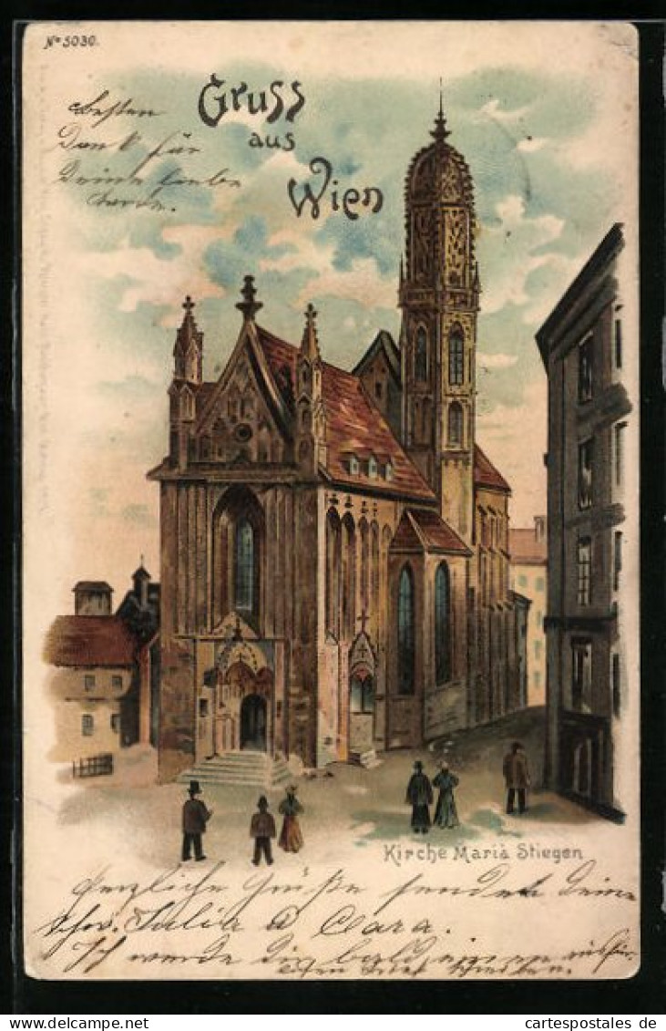 Lithographie Wien, Kirche Maria Stiegen Mit Passanten  - Other & Unclassified