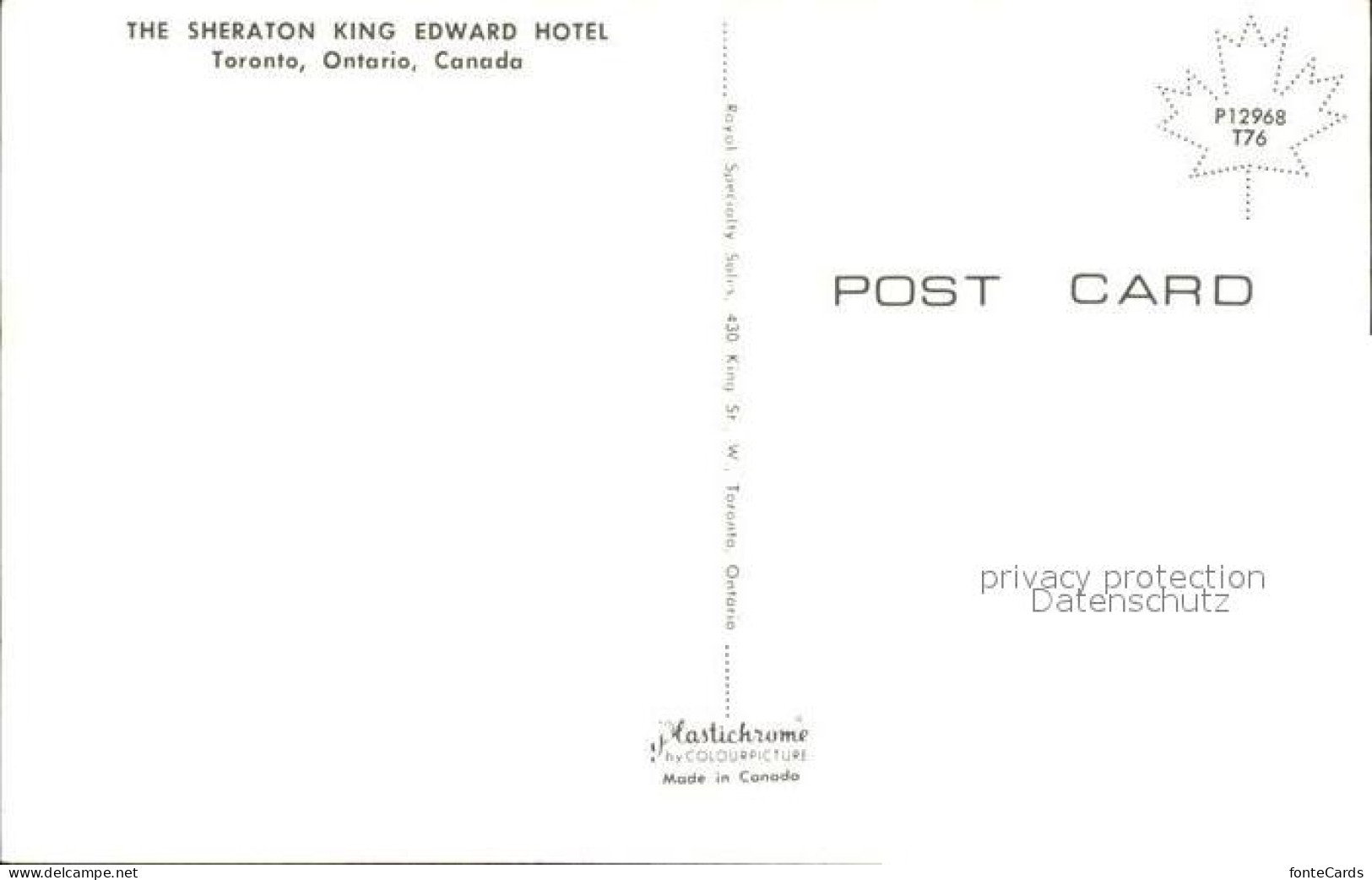 72519972 Toronto Canada Sheraton King Edward Hotel  - Zonder Classificatie
