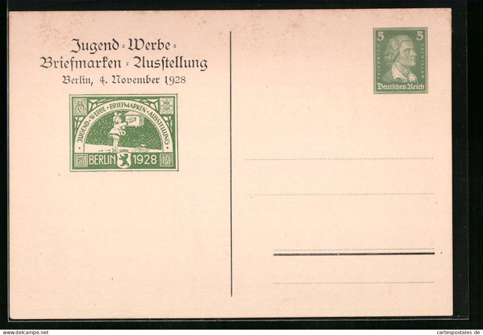 AK Ganzsache PP103C1 /01: Berlin, Jugend-Werbe-Briefmarken-Ausstellung, 4. Nov. 1928  - Briefmarken (Abbildungen)