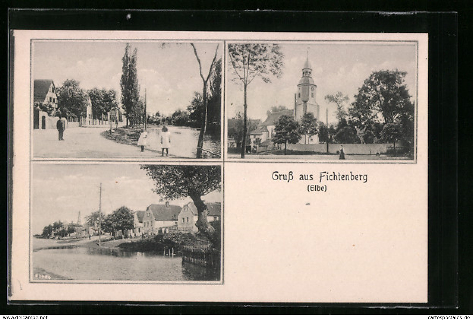 AK Fichtenberg /Elbe, Kirche, Uferpartie, Ortspartie  - Other & Unclassified