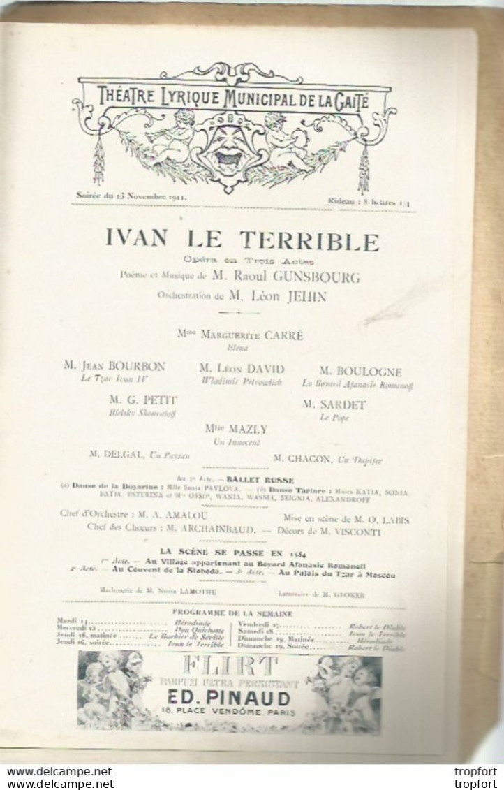 JU / Programme Théâtre Program THEATER Freres ISOLA GAITE YVAN Le TERRIBLE DORGERE Carré MAZLY OPERA - Programma's