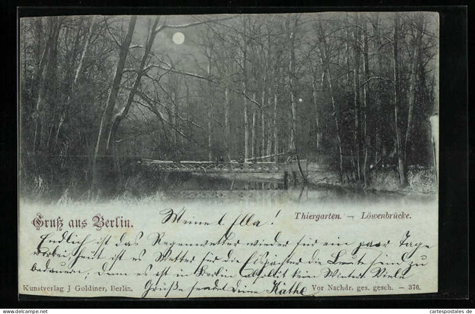 Mondschein-AK Berlin-Thiergarten, Passanten Auf Der Löwenbrücke  - Tiergarten